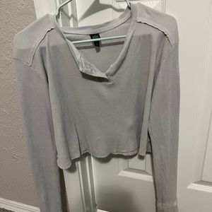 Waffle Knit Cropped Long Sleeve